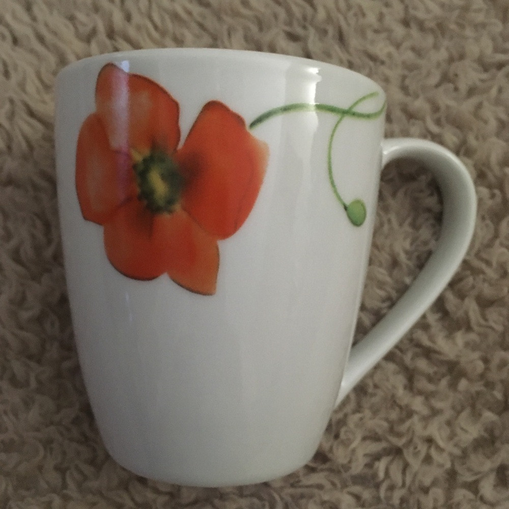 Coffee Cups with Orange Floral Design - Set of 4